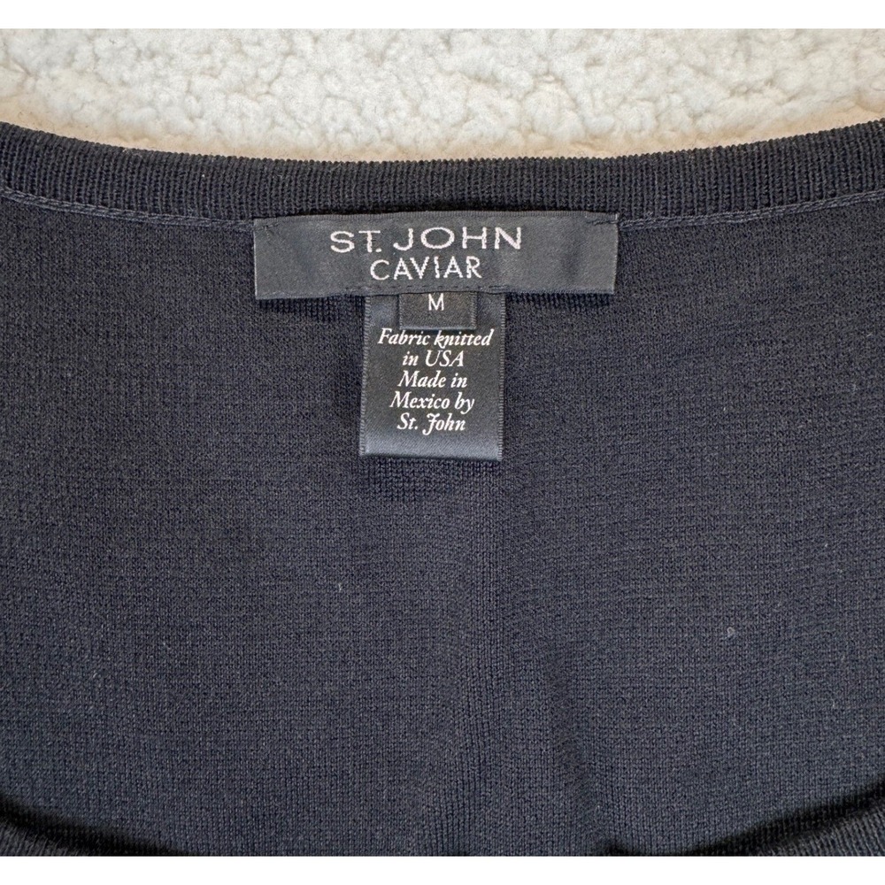 St John Caviar Black Wool Blend Knit Tank Top Scoop Neck Sleeveless Medium - Picture 2 of 5
